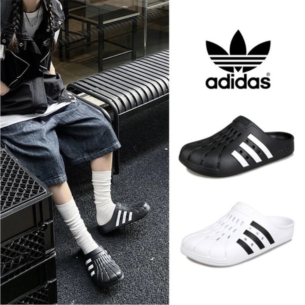 Adidas Adilette Clogs Aqua Water Slide Sandals Black White